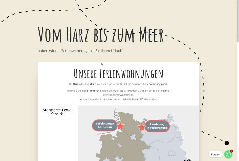 Vom Harz bis zum Meer – Web­site FeWo Streich